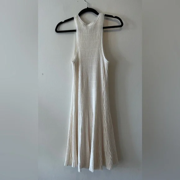 Theory Ottoman Day Dress White Size Medium Ribbed Tank Swing Dress Stitchy knit - Picture 4 of 11